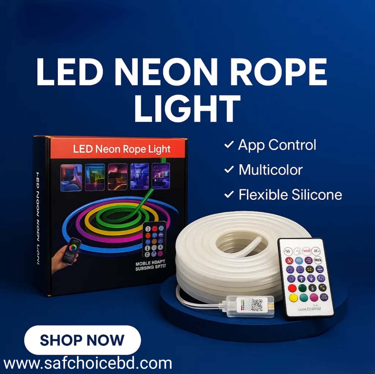 LED Neon Rope Light 16ft | App Controlled | Waterproof Flexible Strip Light for Home & Outdoor